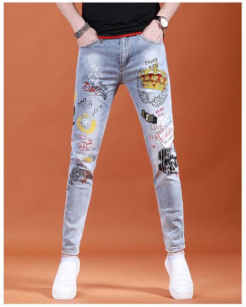 

men's jeans superior quality men pencil pants motorcycle party casual trousers street clothing 2021 denim man clothin, Blue