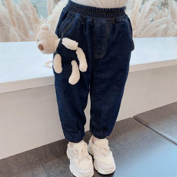 

send bear spring autumn pu trousers jean long pants for girls boys sport children kids clothing teenagers high quality, Blue