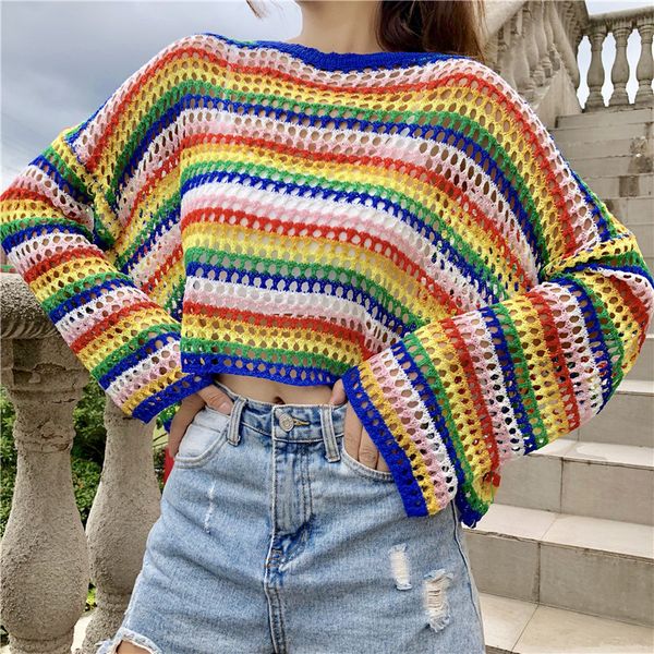 

2021 new out multicolor raiow sweater women autumn fall jumper pull femme streetwear crop ftvd, White;black