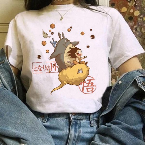 

totoro harajuku ulzzang t-shirt studio ghibli kawaii printed t-shirt hayao miyazaki and chihiro t-shirt cartoon tee, White