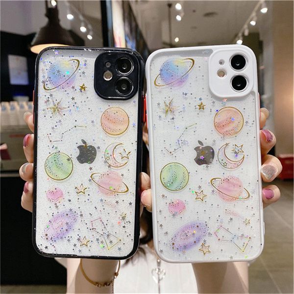 

luxury case with purple and starry sky, iphone 12 11 pro max x xr max 7 8 plus transparent shockproof back cover