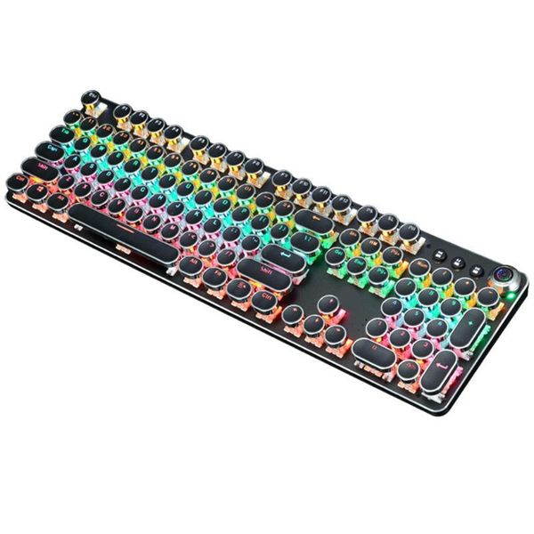 

keyboards mechanical gaming keyboard with true rgb backlit collapsible wrist rest 104-key blue switch retro round keycap