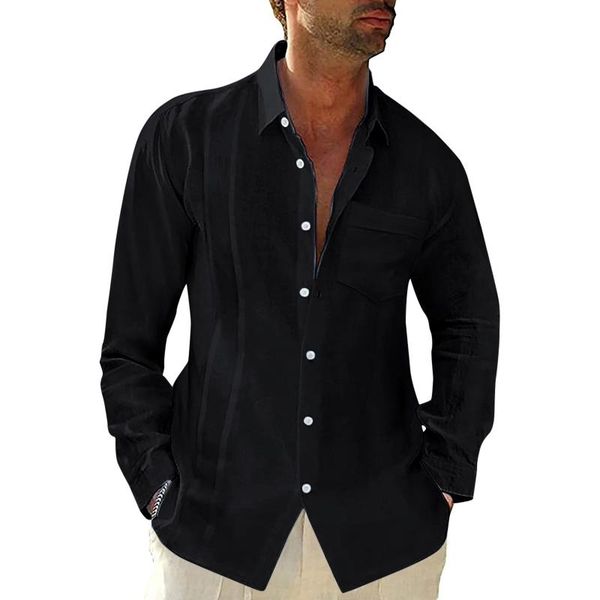 

men's casual shirts fashion mens loose long sleeve cotton solid colors breathable shirt turn down collar button baggy blouse pullover #, White;black