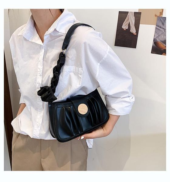 

evening bags women's handbags pure color ribbon chain ruched soft leather crossbody shoulder bag wholesale retro elegant female