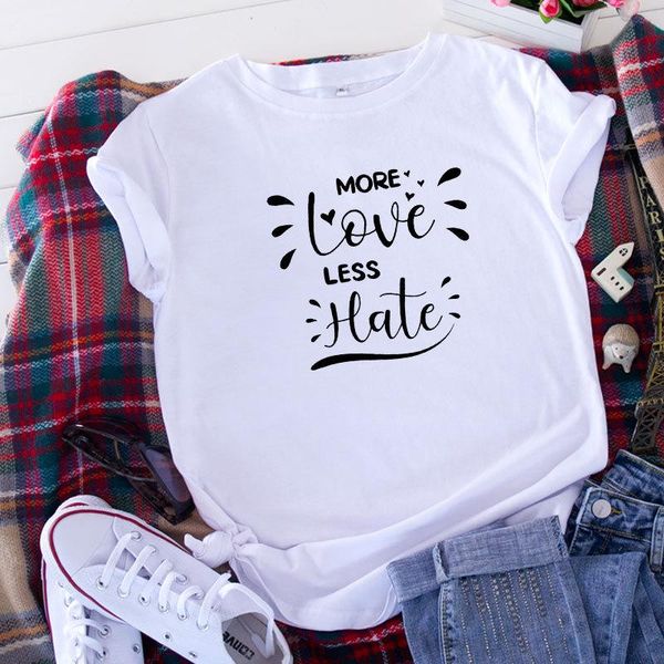 

women's t-shirt more love less hate summer tshirt woman plus size t-shirts korean clothes female tee top, White