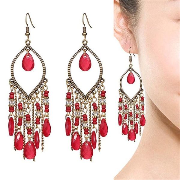 

new antique gold-plated long tassel earrings women retro water drop bohemian chain earrings, Silver
