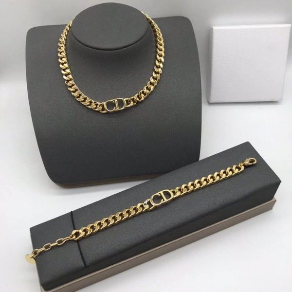 

new plated letter net red necklace women's earrings fashion bracelet set, Golden