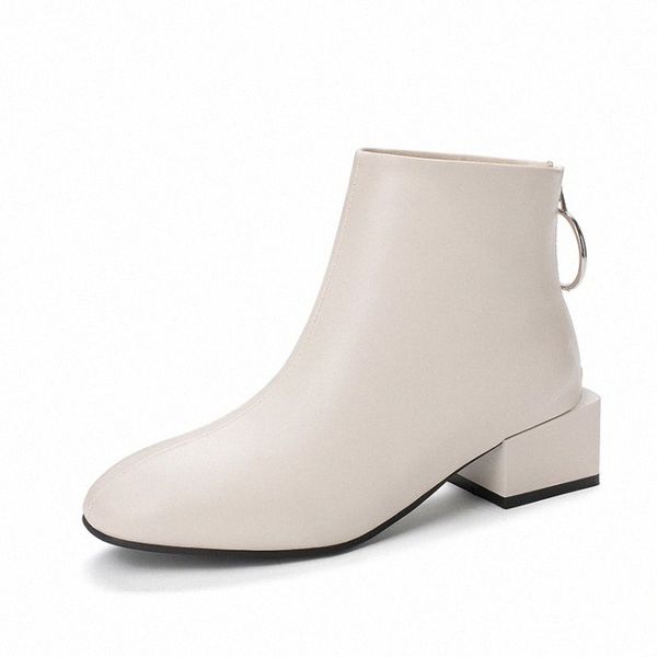 

kalenmos ankle boots women block mid heel back zip leather booties square toe autumn winter boots women shoes plus size 33 46 girls bo k3eq#, Black