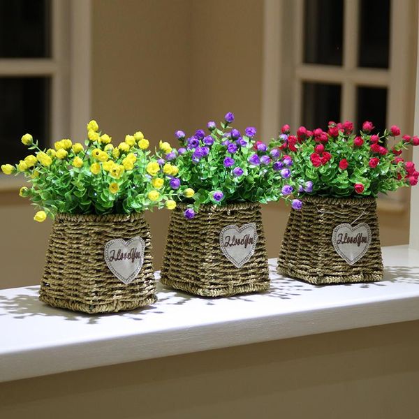 

simulation sunflower roses potted set artificial silk flowers plants bonsai cane makes up basket pot culture wedding home decor