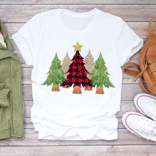 

women christmas clothing winter season tree cartoon new year print lady t-shirts tshirt ladies graphic female tee t-shirt, White