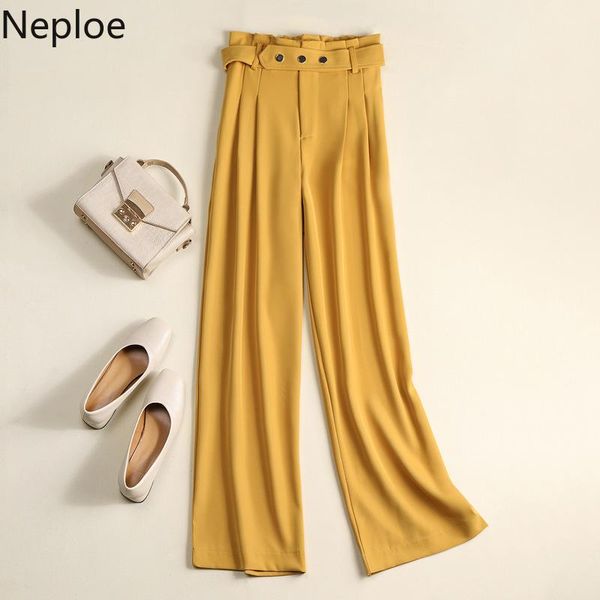 

women's pants & capris neploe women belt stretch high waist long suit trousers 2021 korean solid causal wide leg feminimos 4c352, Black;white