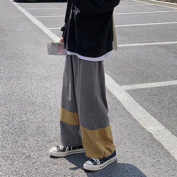 

men's pants hong kong style cargo straight wide-leg trousers 2021 japanese retro patchwork beam feet casual loose, Black