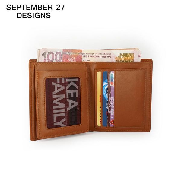 

new fashion men bifold wallets genuine leather luxury vintage male short clutch purse 100% cowhide casual money bag, Red;black