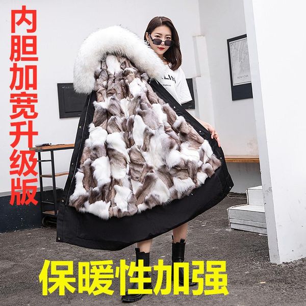 

women's fur & faux winter liner detachable hooded coat parka long, Black