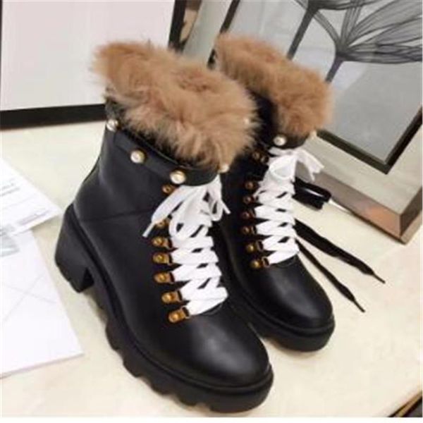 

boots fur leather women fashion shoes autumn female outdoor, Black
