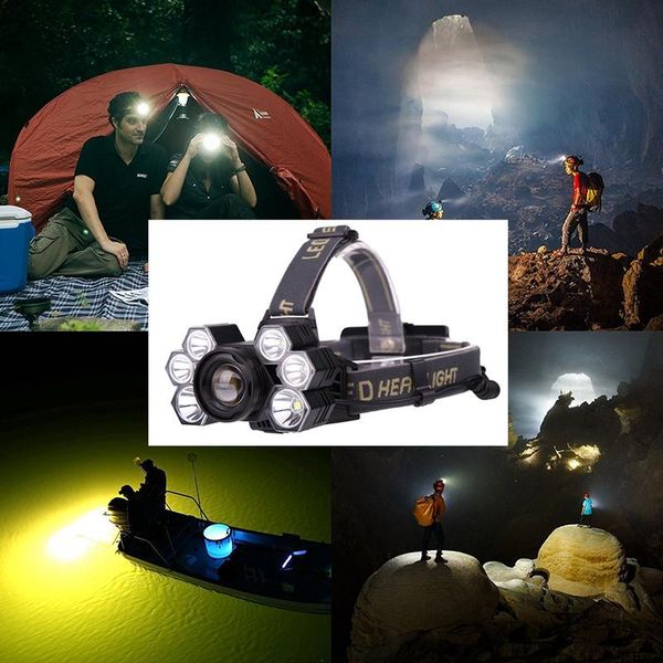 

7 led 3xml-t6+4xpe bright headlight focusing camping lamp usb charging lamp for fishing outdoor camping activities