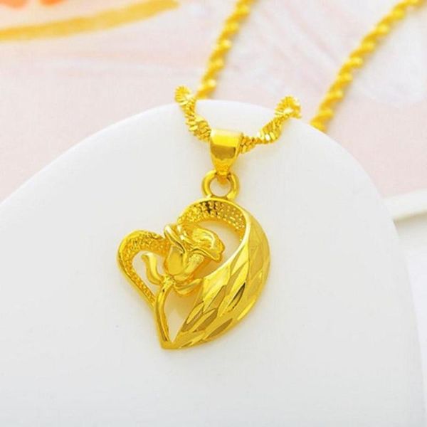 

pendant necklaces 24k gold for women rose flower heart chain cute wedding engagement jewelry christmas gift, Silver