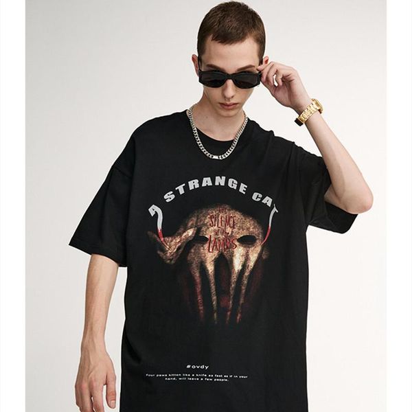 

men's t-shirts summer men t-shirt oversized man anime print high street manle cotton o-neck hiohop t shirt xk5-43, White;black