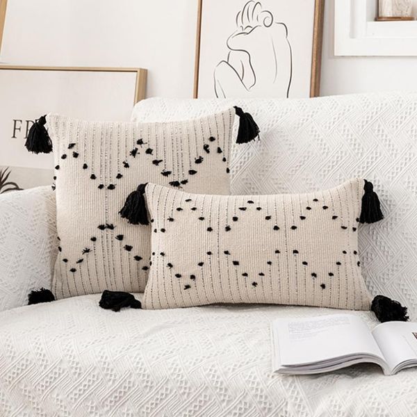 

cushion/decorative pillow black white geometric cushion cover cotton handwoven tassels decorative pillows for sofa home decor 45x45cm/30x50c