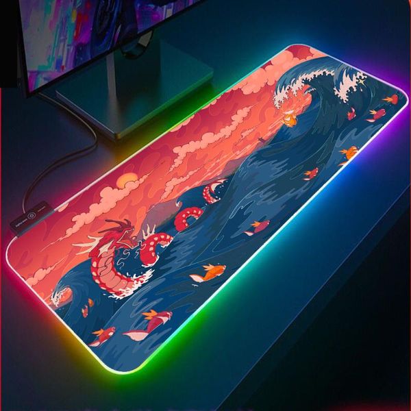 

mouse pads & wrist rests anime ocean dragon pad rgb lapoffice light-emitting led suitable for lovers game accessories gamers usb desk