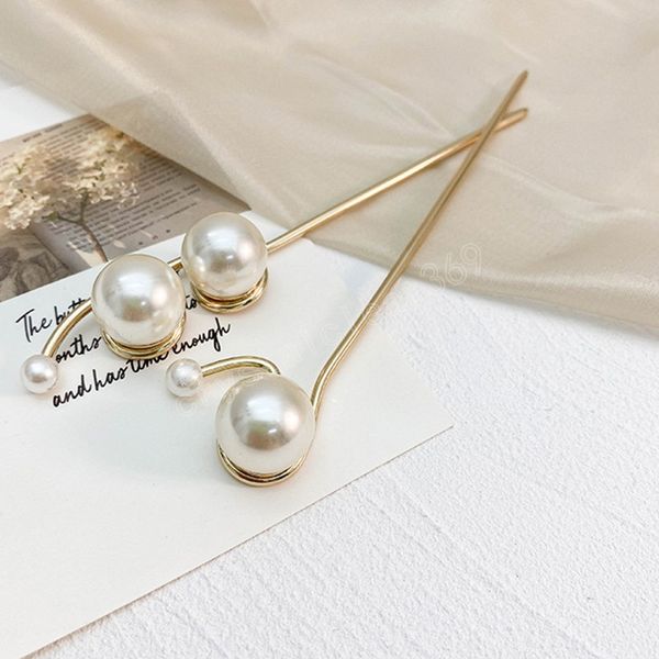 

women elegant imitation pearls hair sticks fashion female geometric shape haipins exquisite hair styling tools hair accessories, Slivery;white