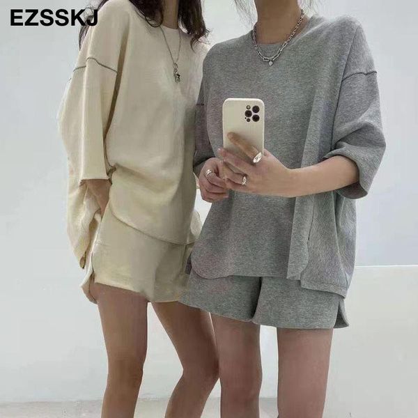 

women's tracksuits 2021 casual oversize cotton tracksuit women t-shirt +shorts 2 pieces set female chic loose + shorts suits, Gray