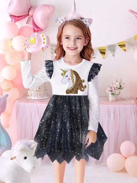 

toddler girls unicorn and galaxy print dress she, Red;yellow