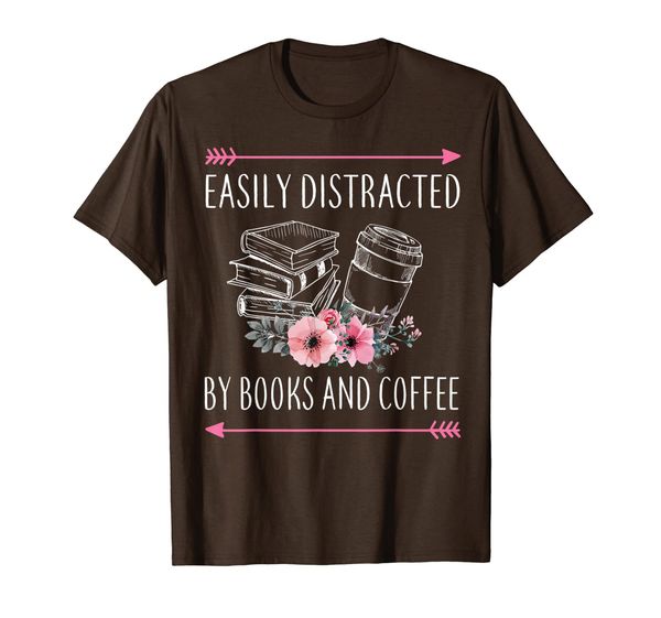 

easily distracted by books and coffee funny t-shirt, White;black