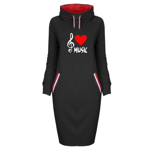 

women's hoodies & sweatshirts red heart music note graphic print high collar women winter femmes lover gift long sleeve for female, Black