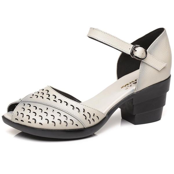 

sandals peep toes women thick heels fashion ladies soft bottom party shoes retro 2021 summer genuine leather hollow sandal, Black