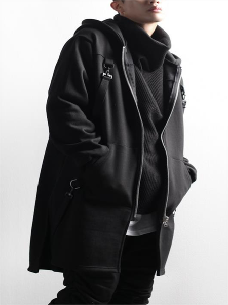 

men's trench coats windbreaker hooded coat spring and autumn urban youth fashion trend leisure loose large size, Tan;black