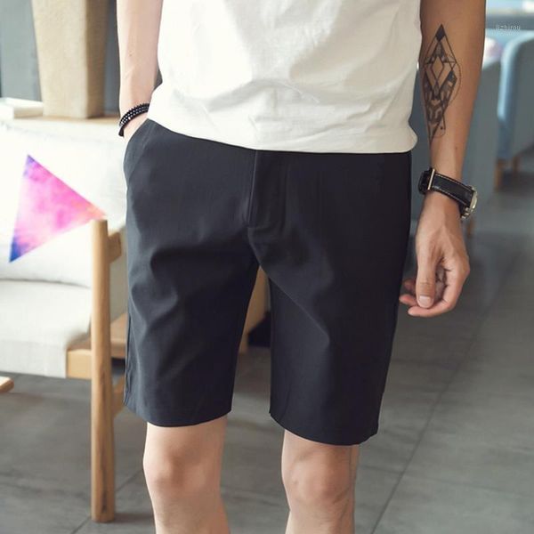 

men's shorts 2021 men fashion summer thin slim fit classical fitness knee length male korea style casual solid color w219, White;black