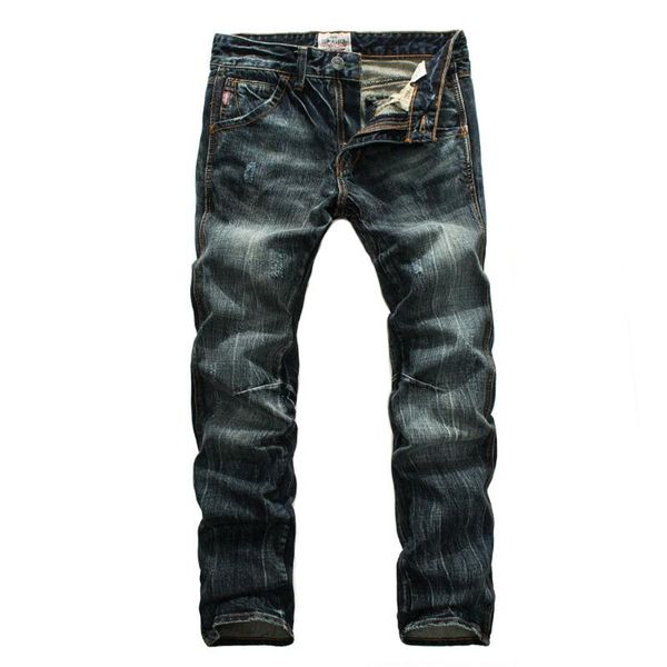 

men's jeans brand 2021 regular minimalist style denim overalls mid waist full length male washing cowboy motorcycle 29-38, Blue