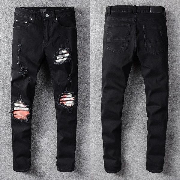 

men's jeans 2021 fashion brand high street woman men slim high-profile elastic waist stretch skinny #657, Blue