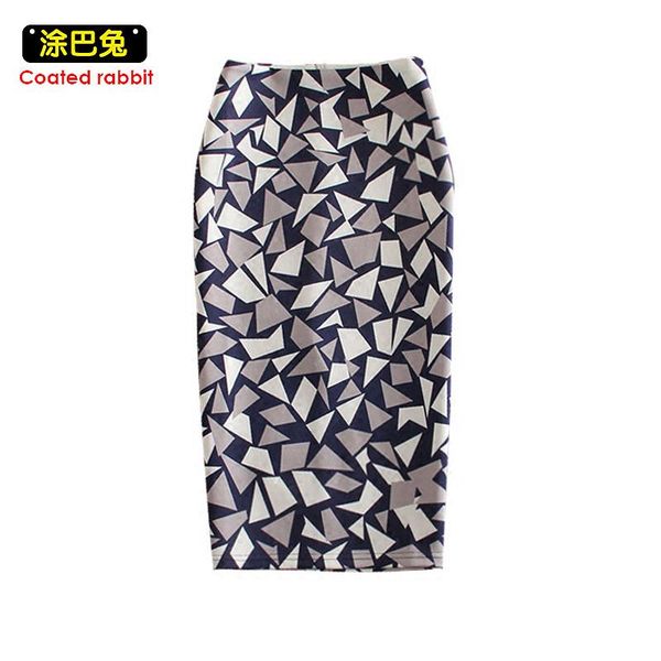 

skirts cr women casual print flowers pencil skirt stretchy office lady high waist split plus size, Black