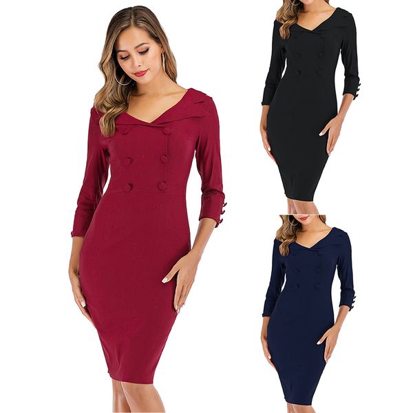 

women's dress fashion lapel slim busienss dress spring summer pencil dresses elegant lady package-hip dresses, White;black