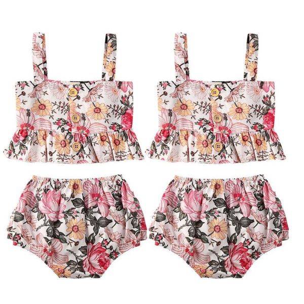 

2pcs toddler kids baby girls outfit clothes floral t-shirt+shorts pants set, Black