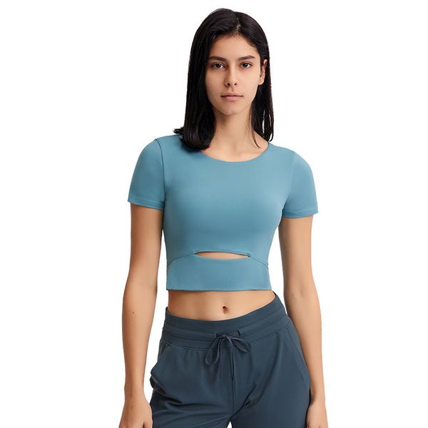 Lu Push Up Designer Petto imbottito Palestra Fiess Canotte Crop Top Donna Maniche corte Tinta unita Morbido Estate Yoga Allenamento Camicia Reggiseni sportivi con imbottiture rimovibili