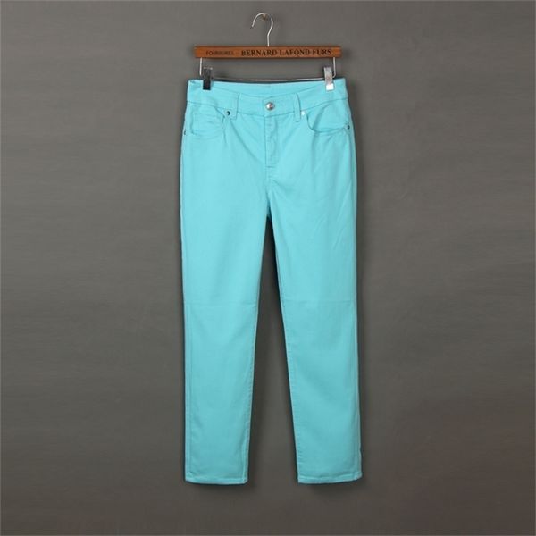 

spring women fashion loose water wash calf length denim pants female trendy candy color plus size high waist casual jeans 210708, Blue