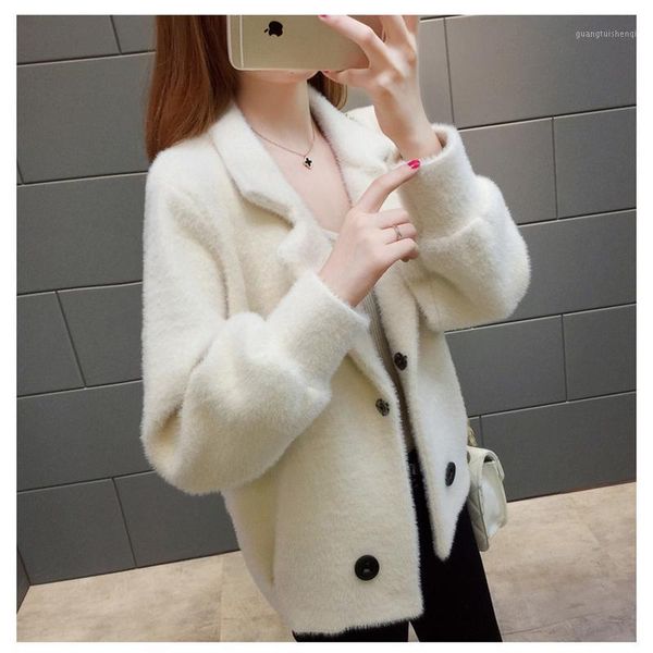 

women's down & parkas coat women 2021 autumn and winter short thick loose jacket knit cardigan sweater female parka lady outerwear, Black