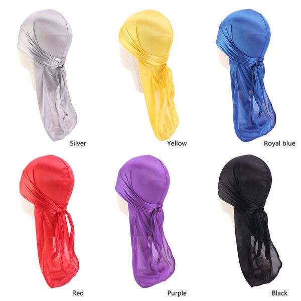 

kids satin durags bandanna turban hat baby silky headwear headband long tail do durag cap, Yellow