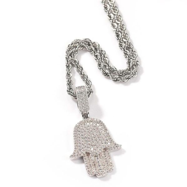 

chains fashion hamsa hand pendent necklace iced out cubic zirconia silver color charms for women hip hop jewelry drop