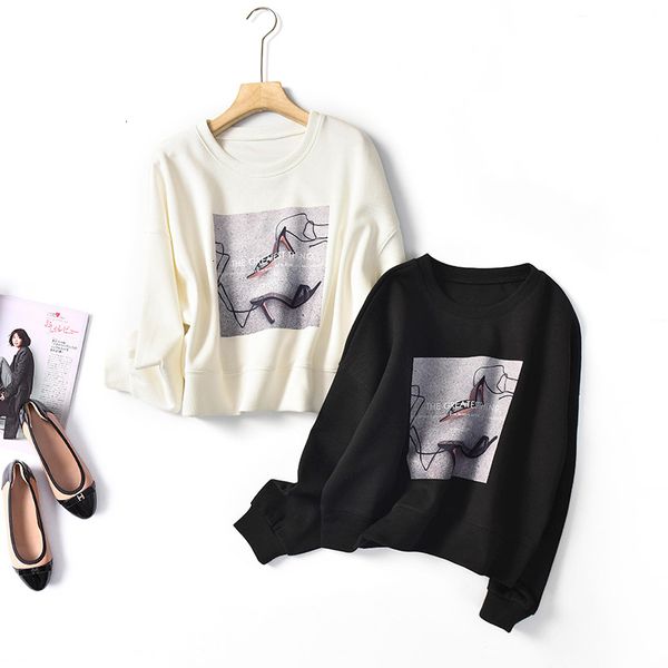 

2021 spring hoodie o-neck print sleeve hoodies style women clothes pullovers pt23, Black