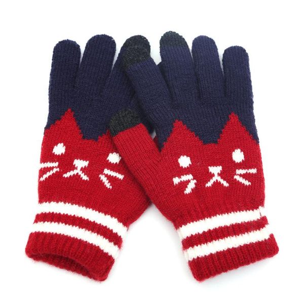 

sports gloves winter cold-proof plus velvet animal jacquard ladiesfinger-knitting warm autumn and touch screen, Black