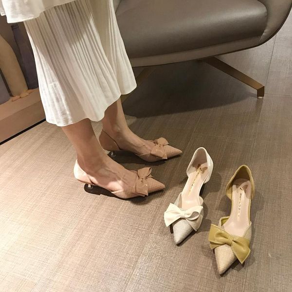 

dress shoes french small fresh girl high heels women's fine heel hollow bow single female fairy style 2021, Black