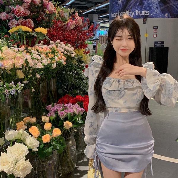 

women's polos ruffle chiffon shirt short square collar long sleeve summer thin french retro sweet spicy style slim top, White