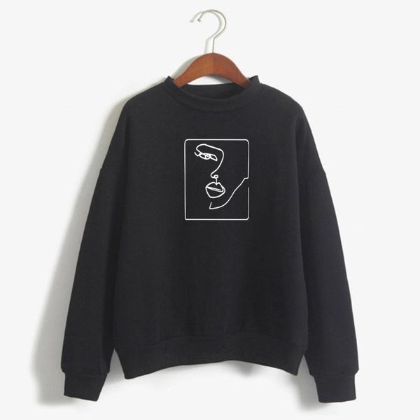 

women's hoodies & sweatshirts face abstract simple women o-neck sweatshirt brand comfortable casual funny hoodie gift for lady yong gir, Black