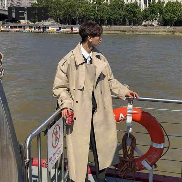 

iefb /men's wear autumn fashion handsome windbreaker trend overcoat loose long coat for male overknee 9y880 210819, Tan;black