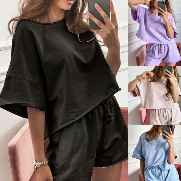 

women's clothing double sets casual loss summer effect t-shirt vetersluing train agreement shorts training suit set running jogger, Gray