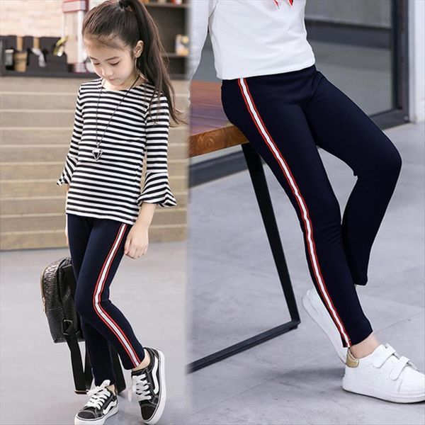 

girls slim leggings skinny elastic pants leggins kids striped for children clothing, Blue